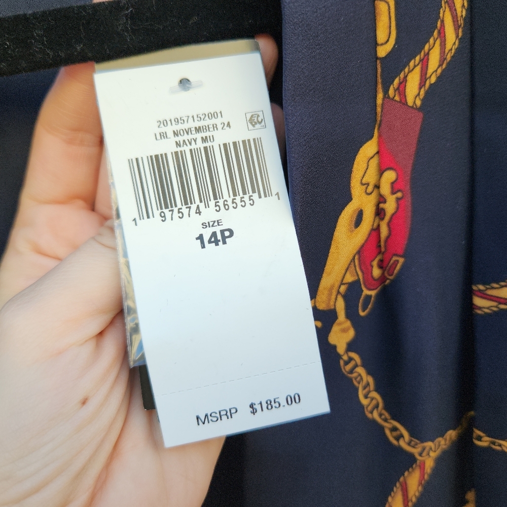 NEW NWT Ralph Lauren Navy Nautical Equestrian Belted Georgette Puff-Sleeve Dress - Picture 7 of 10